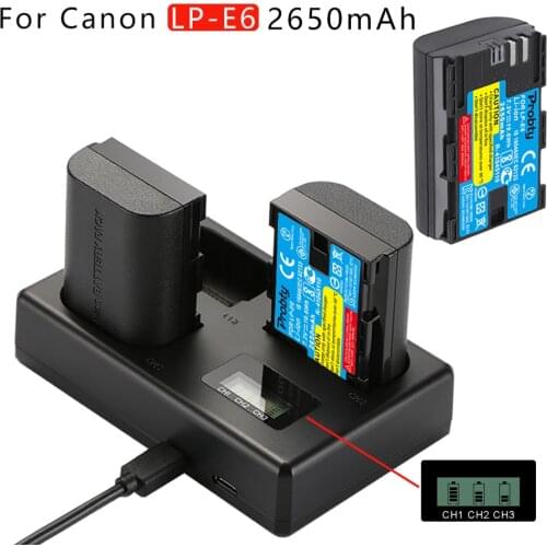 3Pcs LP E6 LPE6 LP-E6 E6N Battery + 3 card slots LCD Charger For Canon EOS 5DS R 5D Mark II 5D Mark III 6D 7D 70D 80D Camera