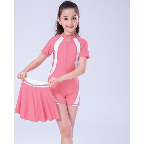 Teen Girls One Piece Swimsuit with Removable Skirt Kids Quick Dry Bathing Suit Children Breathable Wetsuit Summer Beachwear Pool