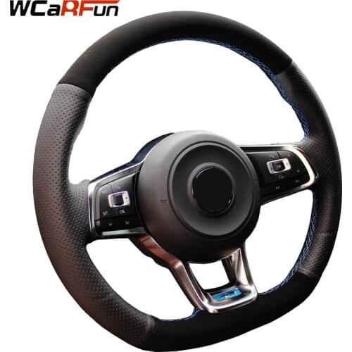 WCaRFun Black Suede Genuine Leather Car Steering Wheel Cover for Volkswagen Golf 7 GTI Golf R MK7 VW Polo GTI Scirocco 2015 2016