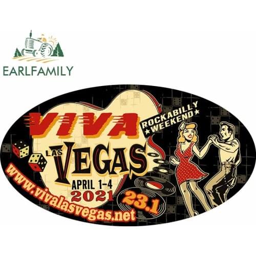 EARLFAMILY 13cm x 7.3cm for Viva Las Vegas Rockabilly Weedkend Creative Car Sticker DIY Custom Printing Anime Waterproof Decal