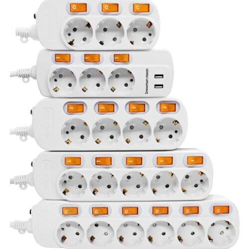EU Plug Smart Electrical Socket 2USB 5V 2A Power Strip Surge Protector 1.5/2.5M Extension Cord Socket for Home Network Filter