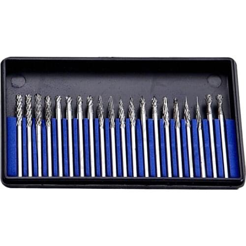 New 20 pc 1/8" Shank Tungsten Carbide Milling Cutter Rotary Tool Burr Double Diamond Cut Rotary Dremel Tools Electric Grinding
