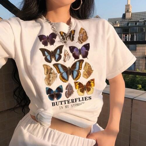 T-shirt oversize Aesthetic Butterfly letter print Cotton Top women Harajuku Graphic Tee Fashion y2k Short Sleeve Female clothing