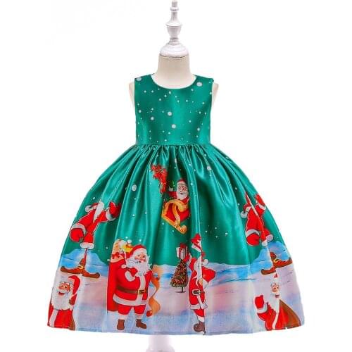 2020 New Christmas Cartoon Santa Claus Baby Girl Clothes Kids Dresses For Girls Toddler Girl Dresses Princess Dress