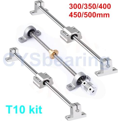 Horizontal Shaft Dual Rail Rod Coupling Support Linear Bearing Guide Lead Screw 300/350/400/450/500mm T10 SC10UU KP000 SK10 set