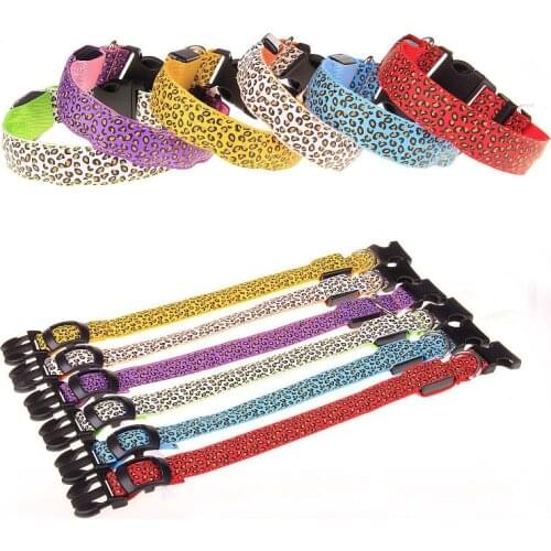 Leopard LED Dog Collar Luminous Adjustable Glowing Collar For Dogs Pet Night Safety Nylon Collar Luminous LED Bright Dog Collar