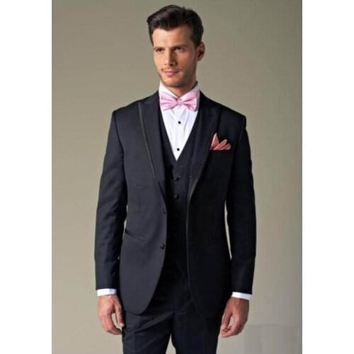 TOP SALE/Custom Made Side Slit Dark Navy Two buttons Peak Lapel Groom Tuxedos Groomsmen Men Wedding Suits Bridegroom suitsweddin