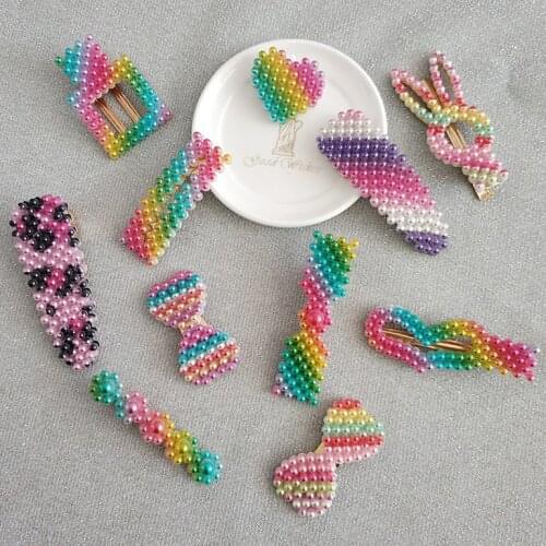 Fashion Pearl Metal Alloy Hair Clips Rainbow Colorful Imitation Pearl Accessories For Women Girls Hairclip Headwear