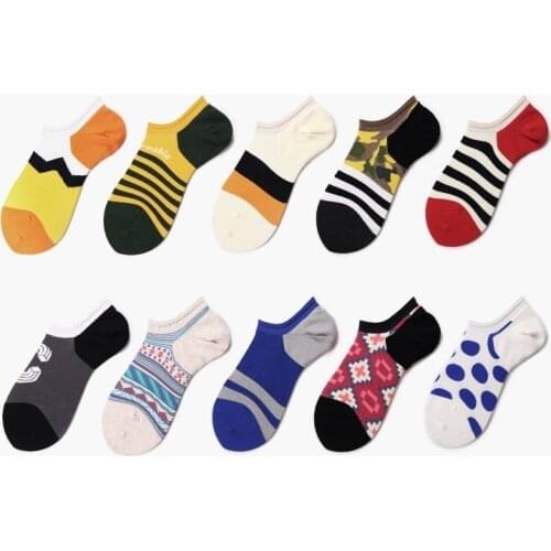 Peonfly Mens 2020 New Design Striped Casual Boat Short Summer Breathable High Quality Happy Combed Cotton Socks Men