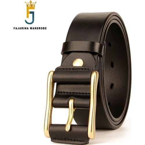 FAJARINA Mens Top Quality Cow Skin Belts Men‘s Casual Retro Cowhide Leather Cover Brass Pin Buckle Belt for Men 3.8cm N17FJ872