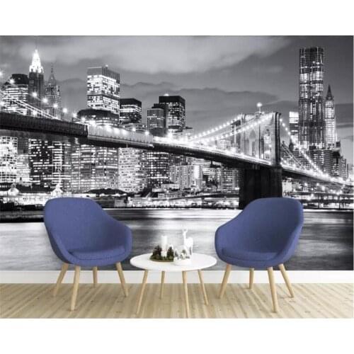 Beibehang wall papers home decor sticker wallpaper New York bridge city black and white landscape 3d mural background wall