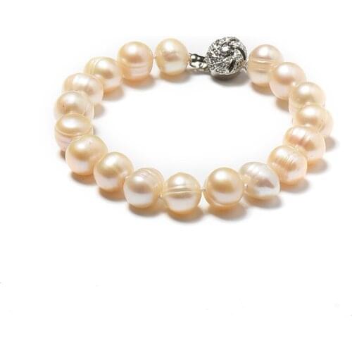 Natural 10-11mm Freshwater Pearls Oval Shape Bracelet Orange Pearls Beads 7.5inch For Girlfriend Gifts H484