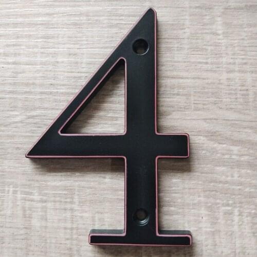 House Number 101mm Black brushed red edge Door Sign numer Outdoor Address Mailbox Numbers Modern home Apartment Signs#4