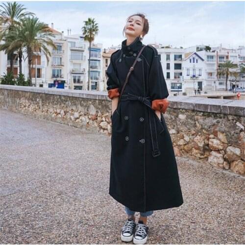New loose windbreaker womens trench coats double breasted clothes black тренчкот женский Верхняя одежда женское пальто chaquetas