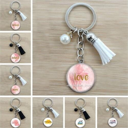 New Creative Love Hope Believe Dream Encourage Text Pattern Keychain Glass Cabochon Pendant Keychain