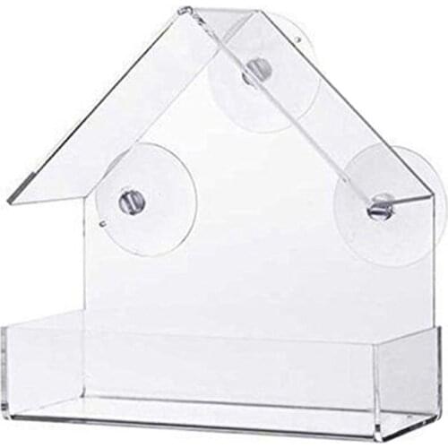 Window Birds Feeder Weather Proof House Shape Clear Acrylic Feeder with 3 Sucker for Outdoors Songbird NW