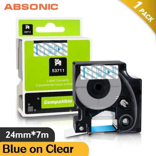 Absonic 53711 24mm*7m Printer Ribbon Compatible for Dymo D1 Label Tape Blue on Clear for Dymo LabelManager PnP Wireless 500TS