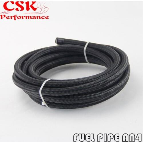 Stainless Steel Braided 5M STAINLESS STEEL/NYLON BRAIDED 15KPSI AN4 4-AN OIL/FUEL LINE/HOSE 5METER 16FT BLACK / SILVER