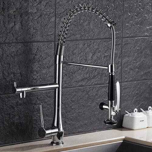 Spring Pull Down Kitchen Sink Faucet Hands Free Sprayer Head with Lock cold Hot Water Kitchen Mixer Tap Swivel Spout Brass Tap