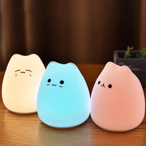 Cute LED Night Light Silicone Touch Sensor 7 Colors Cat Night Lamp Kids Baby Bedroom Desktop Decor Ornaments Atmosphere Light U3