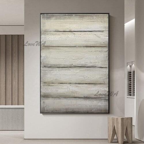 Modern Simple Abstract Hand-painted Wall Art White Wood Stripe New Arrival Home Decoration Picture For Living Room No Framed