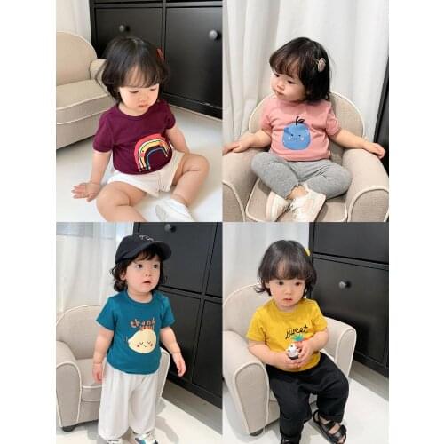 Baby Boy Tops 6M-4Y Baby Girls T-shirt Fashion Casual All-match Cartoon Pattern Short Sleeves Round Collar Cotton Summer T-shirt
