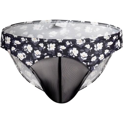 Men Sexy Mesh Pouch Briefs Underwear Man Panties Hombre Underpants Male See Through Breathable Floral Lingerie cueca