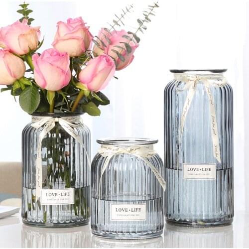 Three-Piece Glass Dried Flower Transparent Vase European Hydroponic Green Dill Plant Lily Vase Home Living Room Decoration