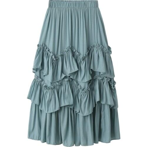 Long style skirts disappearance of multi - level spring and summer schoolgirl show irregular thin tiered skirt 8118