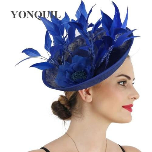 Women Mesh Party Hair Accessories Headwear Flower Big Fascinator Hat Imitation Sinamay Millinery Cap Hairpin Wedding Headdress