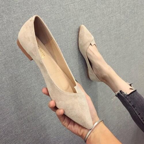 Women Flats Flock Leather Pointed Toe Solid Color Apricot Plus Small Size 31 32 33 34 Big Size 42 43 44 45 Lady Flat Heel Shoes