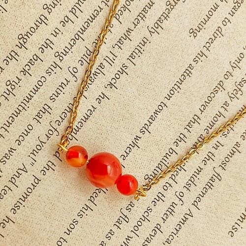 Personality Womens Necklace Red Natural Stone Necklace for Women Gold Color Stainless Steel Chain Necklace Charm Jewelry Gift