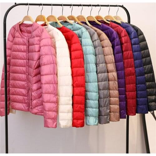 Plus Size 3XL 2021 Women Slim Ultra Light White Duck Down Coat Autumn Winter Female O-Neck Short Down Jacket Parka Tops AB2071