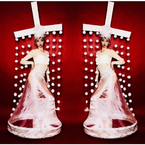 White dress headress gogo clothing women party performance costumes Nightclub stage show dance costume