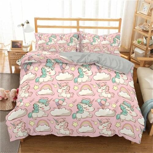 2/3pc 3D Bedding Set Cartoon Unicorn Print Duvet Cover Set Rainbow Bedclothes With Pillowcase Bed Set Fashion Home Textiles