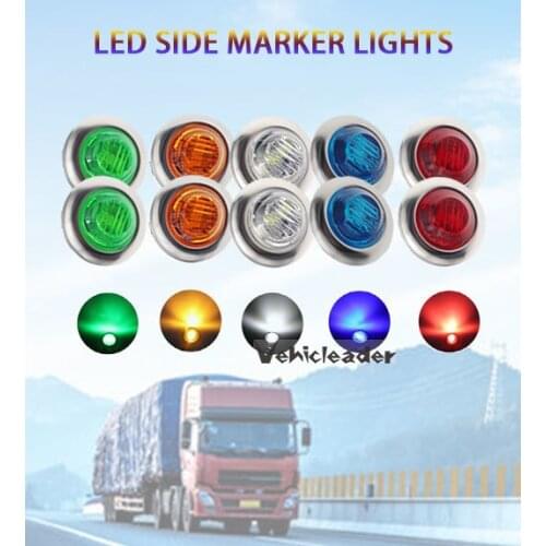 2pcs 12V/24V 3LED 3/4" Round Amber Trailer Chrome Side Marker Lights Trucks Tractors Clearance Lights Lamp Bullet Waterproof Red