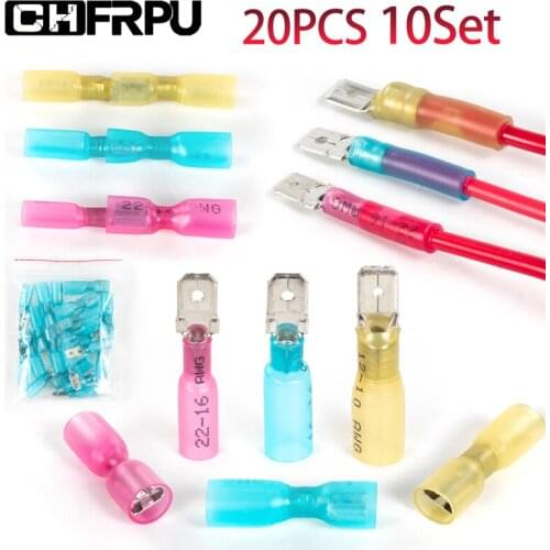 20pcs/10 sets MDD / FDFD fork terminal heat shrink crimp terminal kit insulated butt wire connector cable cable female end butt