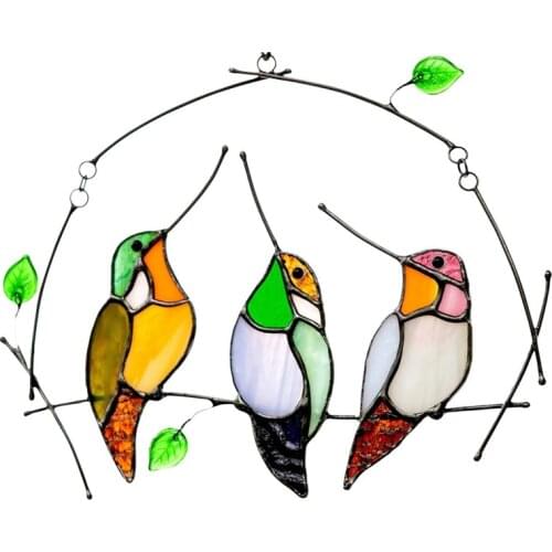 Acrylic Bird Wall Decor,Indoor Wall Art Sculpture Hanging Window Decoration Mini Stained Bird Glass Window Hangings