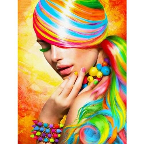 DIY Diamond Embroidery Fashion Woman Color Hair Full Square Round Diamond Painting Cross Stitch 5D Diamond Mosaic Wall DM2025