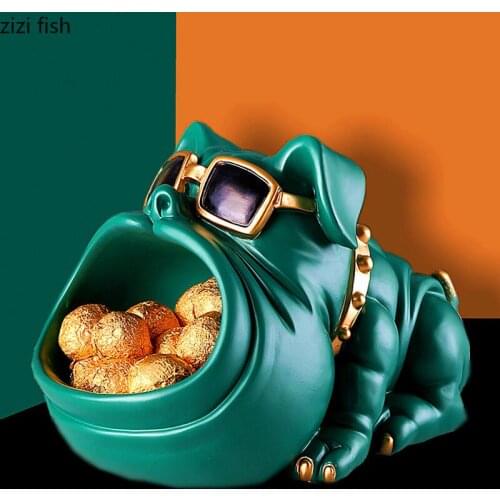 Big Mouth Dog Storage Ornaments Animal Crafts Candy Jar Resin Figurines Cool Dog Wear Sunglasses Desk Decor Home Decor Modern