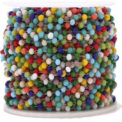 1M Stainless Steel Gold Tone Colorful Square Triangle Rosary Beaded Chains For DIY Jewelry Making Bracelet Necklace Findings