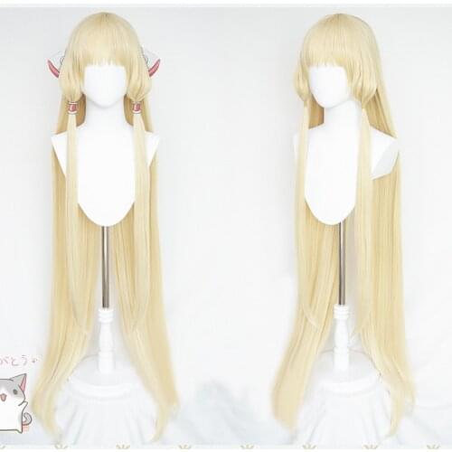 Chobits Chii 51 inches 130cm Long Milk Golden Blonde Straight Cosplay Wigs Heat Resistance Hair Cosplay Wigs + Free Wig Cap