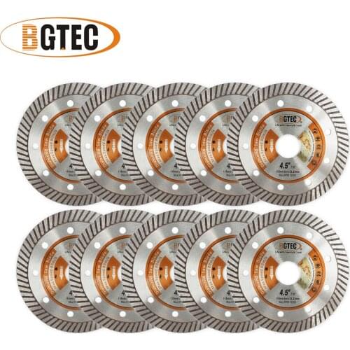 BGTEC 10pcs 4.5"/115MM Diamond Superthin Diamond Saw Blades Superthin Turbo disc with 10mm segment height