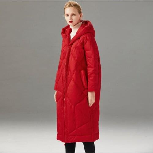 Long female winter new style down jacket hooded duck down womens coats red loose medium clothes black lady hot sale overcoats