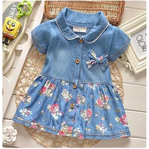 Kids Baby Girls Princess Clothes Dress Infant Toddler Denim floral Outfits Set
