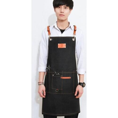Denim apron custom printing hairdresser tea shop kitchen apron men and women overalls children art restaurant