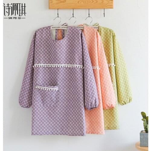 Apron Korean fashion overalls adult womens waterproof and oil-proof kitchen cooking waist Japanese cute long-sleeved
