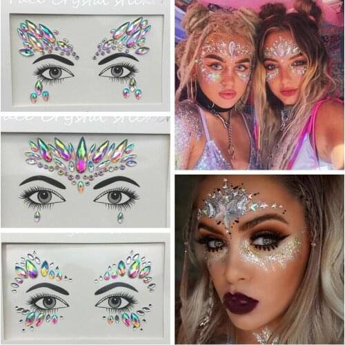 Crystal Sexy Chest Jewels Temporary Tattoo Sticker 3D Rhinestone Flash Tattoos Adhesive Face Jewel Chest Gem Body Art Paint DIY
