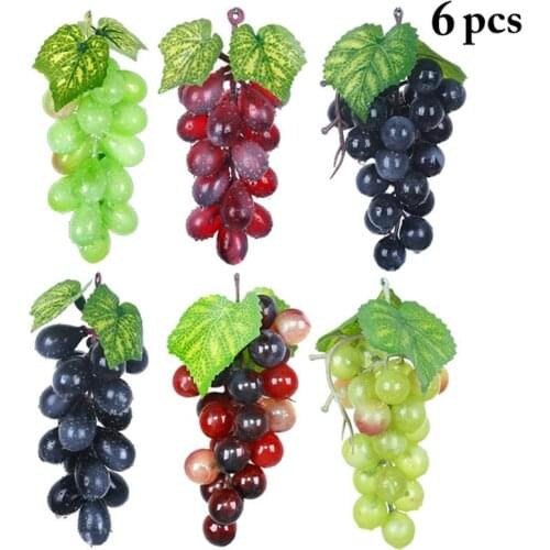 6pcs Artificial Fruit Grapes Plastic Fake Leaves Christmas Home Garden Wedding Party Decoration Food Photography Props