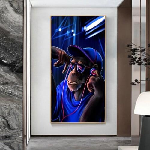 Modern Art DJ Music Monkey Ape Canvas Paintings Home Decoration Blue Background Wall Art Posters Prints Picture For Living Room